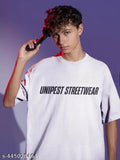 White oversized UNIPEST T-shirt, 100% cotton, front & back graphic prints, laid-back style