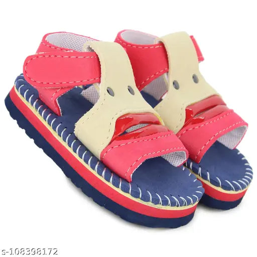 BlueBeigeRed Neska Moda baby EVA hook loop sandals, stylish print design for 12-18 month olds with Velcro closure and animal face cut