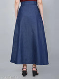 Blue denim women's long skirt, casual western style, all-seasons jeans, versatile and flattering