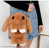 Fluffy rabbit fabric sling bag, soft handbag with 2 compartments for girls, self-designed net pattern, free size