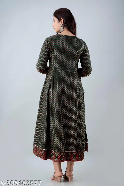 Rayon three-quarter sleeve printed Anarkali style Superior Kurtis from India, vibrant color and intricate pattern for women's fashion