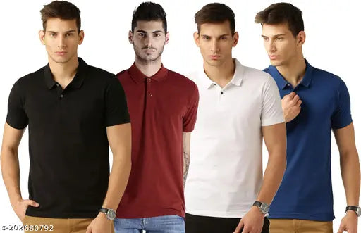 Men's regular fit cotton blend polo neck half sleeve solid casual t-shirt for men, durable stitch and quality finish