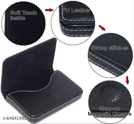 Trendy black faux leather men's cardholder, features 2 compartments. Free size (10x7cm), stylish accessory from India