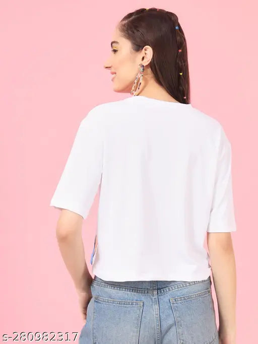 Trendy printed lycra short-sleeved Insta t-shirt for women. Made in India