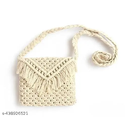 Handcrafted Bohemian macrame tassel bag with sustainable cotton, perfect for casual and beachwear styles