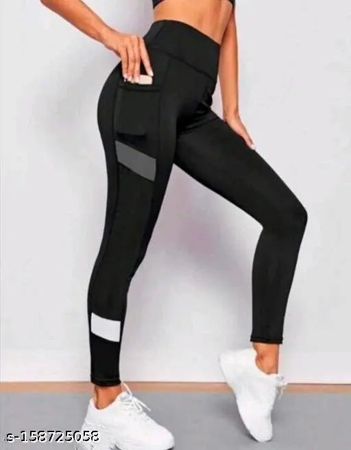 Peach striped polyester spandex gym leggings for women and girls, ankle length, stretchable and breathable, with one side pocket, ideal for yoga, workout, running, or casual activity