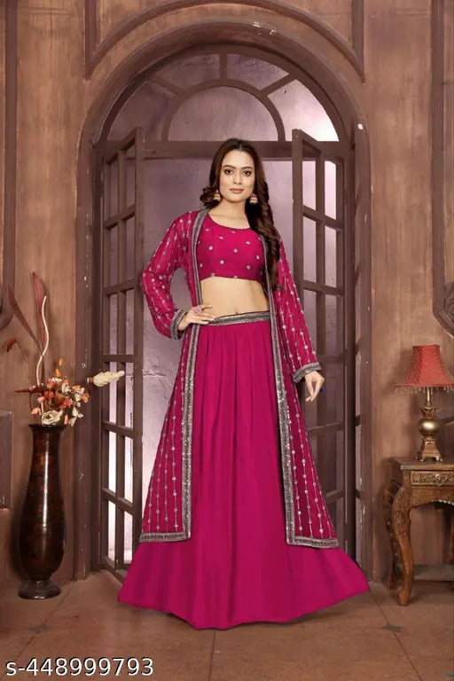 Havy Fox Gorgette Kurta Set with stitched embroidery blouse, three-quarter sleeve Indian ethnic wear set for women in multiple sizes