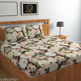 White polycotton fitted double Florigbedsheet, floral print, 2 pillow covers, ideal for summer, adult use