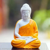 Orange resin Buddha figurine, symbolizing enlightenment & positive energy for living room, bedroom or office desk. Ideal for spiritual seekers and decor enthusiasts. Thoughtful gift for special occasions