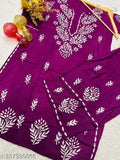 Rayon embroidered chikankari kurti and palazzos set, three-quarter sleeves, Indian ethnic fashion