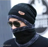 Textured acrylic unisex winter beanie cap, balaclava with face cover - HRIDAY (India)