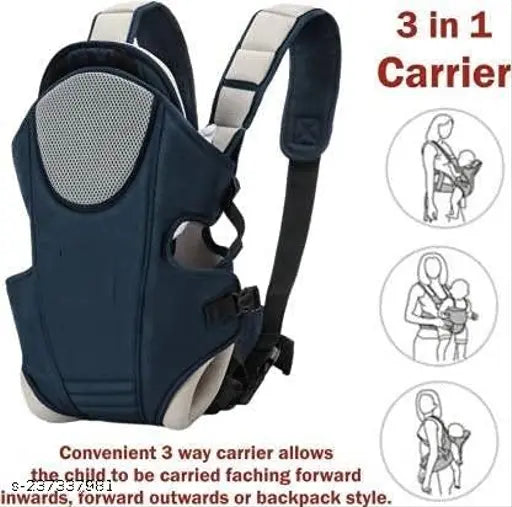 Adjustable 6-15 months lightweight polyester baby carrier, comfortable for inwards, outwards, and back positions, breathable and cushioned for baby's neck and hip support