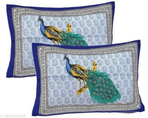 Queen-size, 100% pure cotton Sanganeri peacock printed bedsheet combo with soft & smooth finish, machine washable