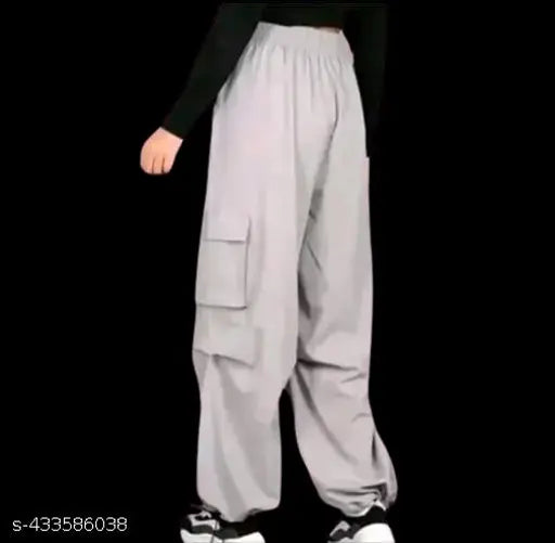 Solid polyester women's cargo style joggers - trendy slim-fit, India