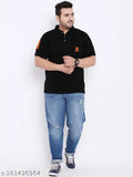 Bigbanana men's plus size TIM-Black solid polo t-shirt, printed with short sleeves, available in XXL, XXXL, 4XL, 5XL, and 6XL sizes (Chest Sizes: 50in, 53in, 55in, 58in, 60in; Length Sizes: 27in, 28in, 29in, 30in, 31in). Made in India