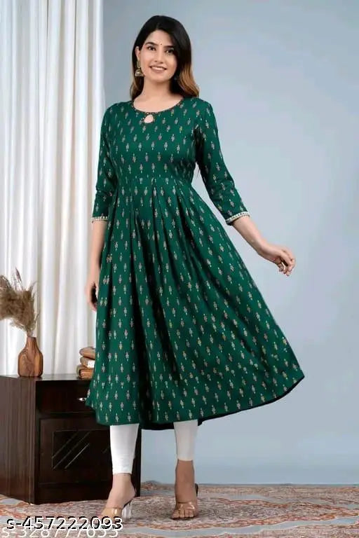 Rayon printed anarkali gown with three-quarter sleeves, Indian ethnic wear for women XL, bust size 42in, size length 44in