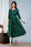 Rayon printed anarkali gown with three-quarter sleeves, Indian ethnic wear for women XL, bust size 42in, size length 44in