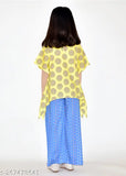 Printed nylon kaftan top & palazzo bottom set for girls, vibrant ethnic design, pack of 2
