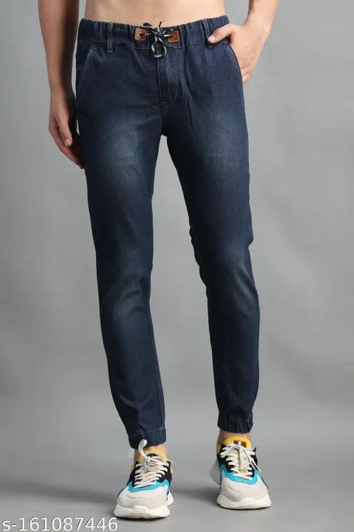 Dark blue denim men's slim fit jogger jeans - PRJ IN STYLE, size 28-36, made in India