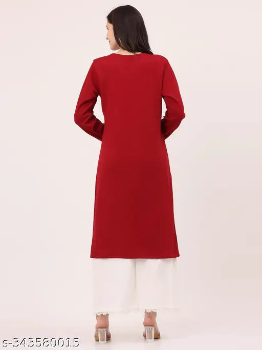 Embroidered wool kurta in long sleeves, BLUSHH COLLECTION women's traditional Indian attire