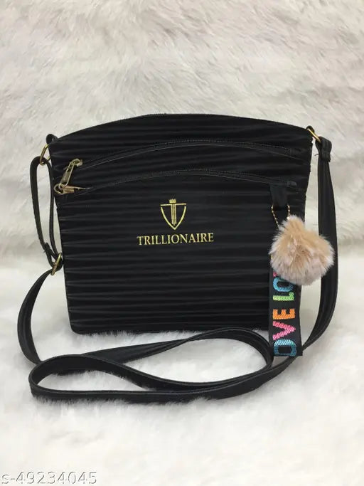 Striped net PU Elite Fancy Women's slingbag, single free-size slingbag with two compartments