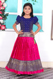 Cotton silk girls' lehenga choli set with short sleeves, intricate woven design and zari stitch, suitable for 12-10 years old, made in India