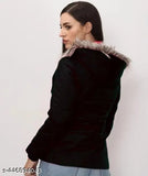 Trendy designer woolen quilted women's party jacket, long sleeves, regular fit, solid pattern, available in M, L, XL, XXL (India)