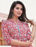 Rayon Anarkali Jaipur Kurti, vibrant Sanganeri prints, traditional hand-block printed fashion