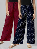 MaroonNavyBlue printed pure cotton maxi pyjama combo pack for women, adding a touch of love to bedtime