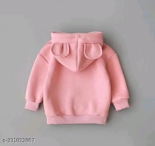 Solid cotton fleece ear hoodie for kids, ideal for winter with sizes ranging from 1-13 years old, made in India