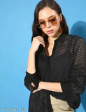 Black georgette women's shirt, high-quality imported fabric, solid design, long sleeves