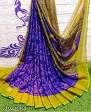 Chiffon Brasso floral blue unstitched saree with contrast blouse piece, Indian-crafted, ideal for special occasions