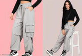 Women's polyester pant in new trending design, featuring 4 pockets. Gray NS fabric style." (106 characters)