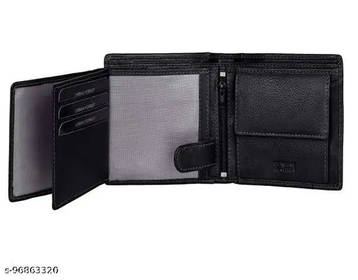 Black faux leather men's wallet, MenBoys WL057, 2 compartments, free size (10cm x 11cm), made in India