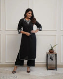 Rayon slub embroidered kurta and Palazzos set for women, three-quarter sleeves, India origin