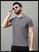 OGEN Men's striped cotton blend polo t-shirt, short sleeves, pocket on chest, straight hem - India
