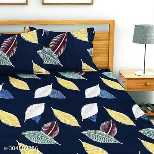 Superfine cotton double bed sheets with botanical print & 2 pillow covers, ideal for summer