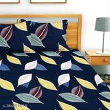 Superfine cotton double bed sheets with botanical print & 2 pillow covers, ideal for summer