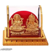 Gold-plated plastic Gv Metal Lord Ganesha and Maa Lakshmi idol, traditional Indian religious sculpture, dimensions: 3.5 x 4 x 3 inches