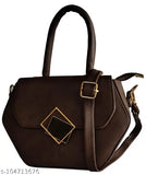 Brown synthetic sling bag with one shoulder strap and soft hand handle, compact design net pattern, lightweight (less than 400 grams), easy-to-carry, suitable for girls or cosmetics. Indian origin