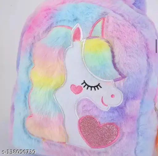 Rainbow multi-color unicorn backpack, synthetic mesh daypack for kids girls. Durable, adjustable, and versatile schoolbag