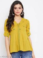 Mustard cotton casual top, lightweight and soft for office or weekend wear