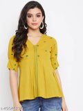 Mustard cotton casual top, lightweight and soft for office or weekend wear
