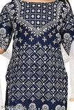 Girls Party Kurta Sahrara Sets, navy blue rayon rayon print set for girls events and occasions, three-quarter sleeve style statement by HAYAT LIFE