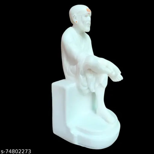 White marble Shirdi Sai Baba idol statue for home decor & gift purpose (6 inches), includes free Rudraksh garland mala
