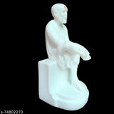 White marble Shirdi Sai Baba idol statue for home decor & gift purpose (6 inches), includes free Rudraksh garland mala