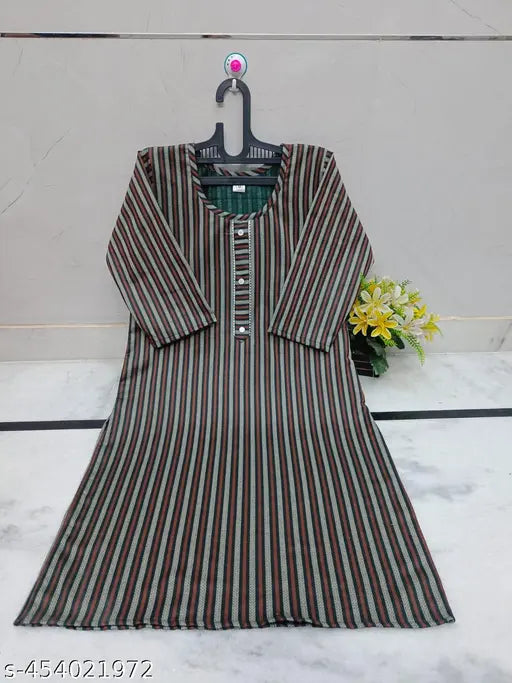 Acrylic wool striped self-design kurti, three-quarter sleeves, Indian women's fashion