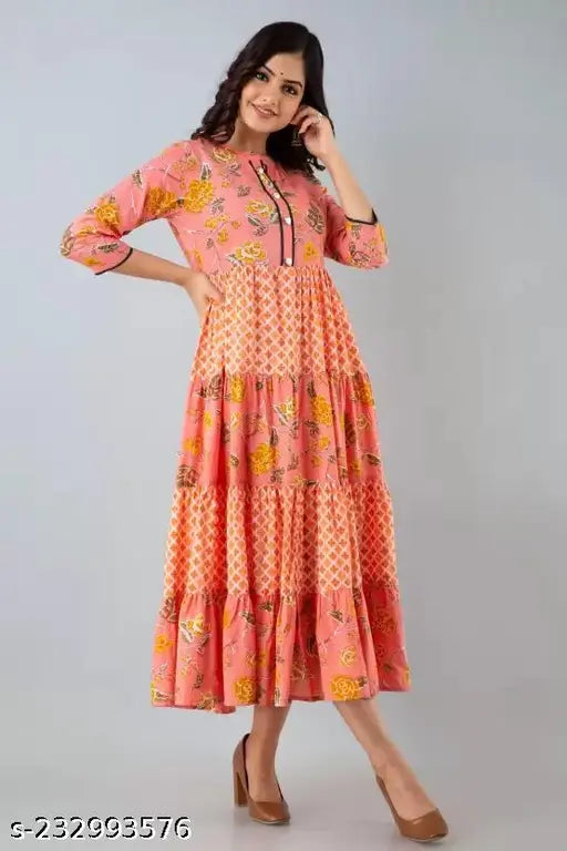 Rayon three-quarter sleeve printed Anarkali Kurta, Indian ethnic fashion for women XL
