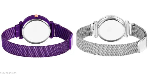 Black stainless steel magnetic strap Daniel Jubile watch for women, minimalist and classy timepiece with black dial and purple accents