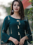 Green printed rayon kurta with sharara - premium women's ethnic wear, three-quarter sleeves
